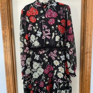 Black and floral with silver shimmer wedding guest dress!